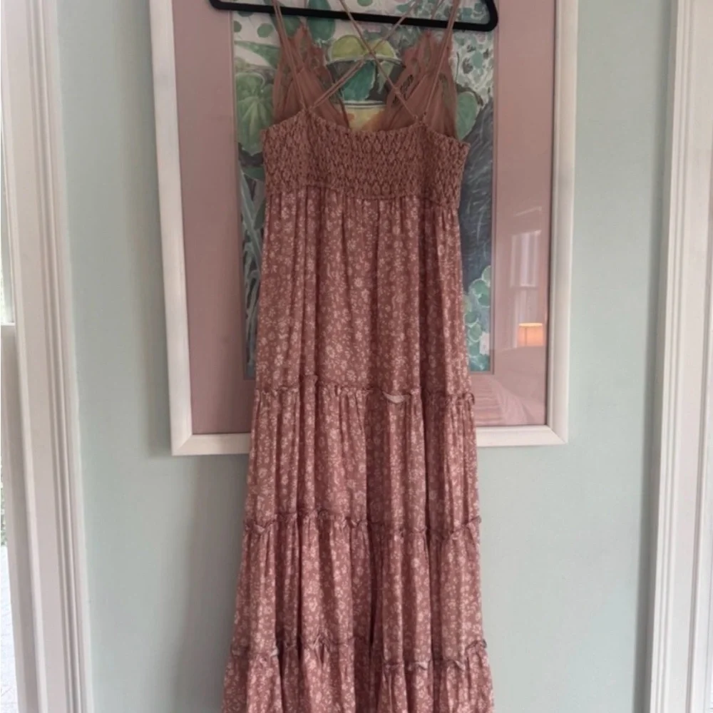Free People Crochet Bodice Tiered Maxi Dress in Dusty Rose - Picture 3 of 4